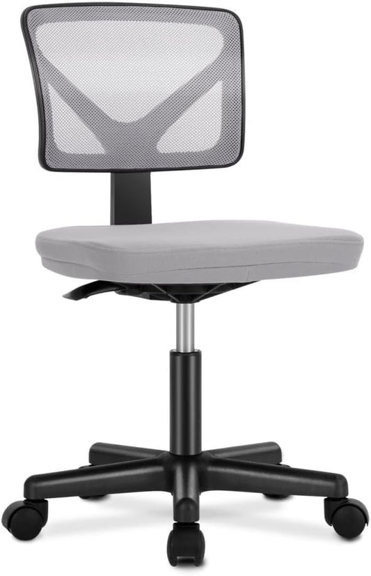 Armless Mesh Office Chair, Ergonomic Low Back Deskchair, Adjustable Rolling Task Computer Swivelchairs for Small Spaces Home Bedroom Study, Gray