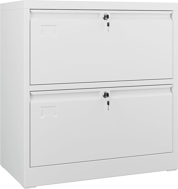 Aobabo 2 Drawer Lateral File Cabinet, Lockable Metal Filing Cabinet with Name Card, Suitable for Home Office School Hanging Files Letter/Legal/F4/A4 Size,Required-Assembly,White