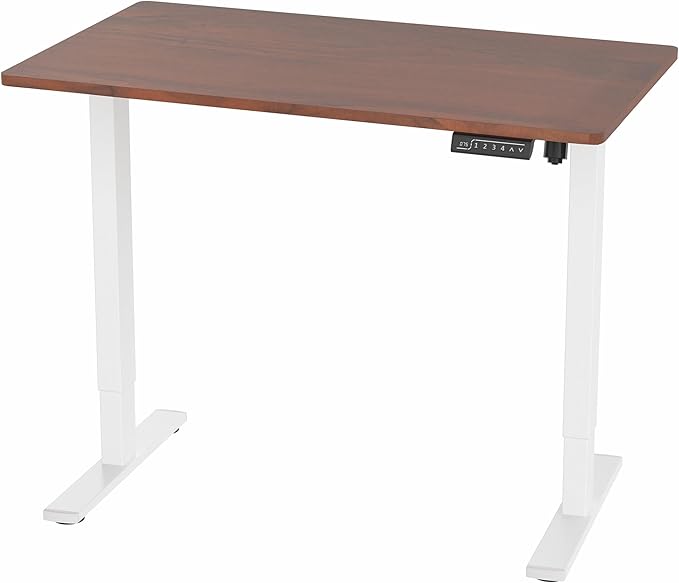 VIVO Electric 43 x 24 in Standing Desk, Memory Height Adjustment, 1B Series, One-Piece Dark Walnut Top, White Frame, DESK-KIT-1W4D