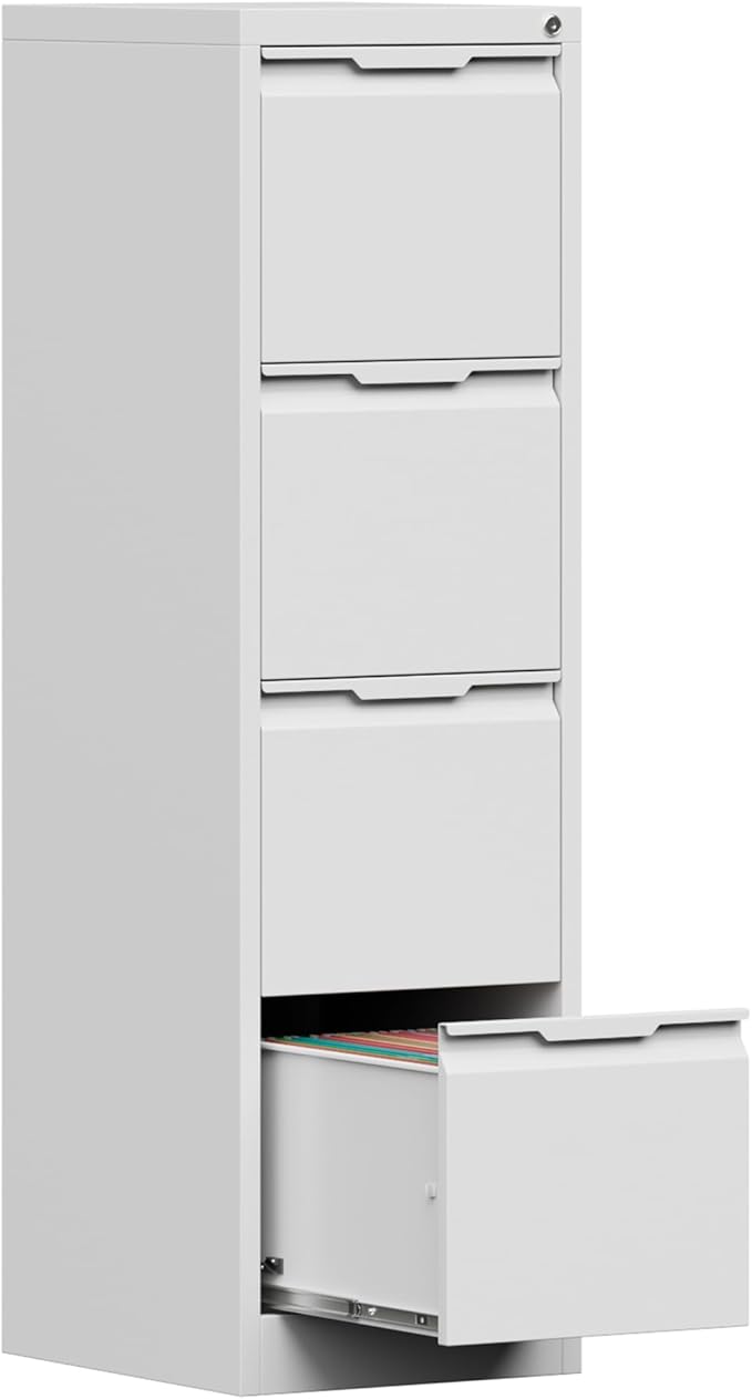 Coolsun Metal File Cabinet with Lock, 4 Drawer Filing Cabinet for Home Office, Locking Vertical Filing Cabinet for A4/F4/Lagel/Letter Assembly Required (White, 4 Drawer)