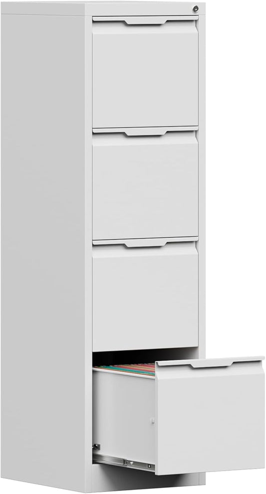 Coolsun Metal File Cabinet with Lock, 4 Drawer Filing Cabinet for Home Office, Locking Vertical Filing Cabinet for A4/F4/Lagel/Letter Assembly Required (White, 4 Drawer)
