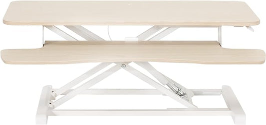 VIVO 36 inch Desk Converter, K Series, Height Adjustable Sit to Stand Riser, Dual Monitor and Laptop Workstation with Wide Keyboard Tray, Light Wood Top, White Frame, DESK-V036KF