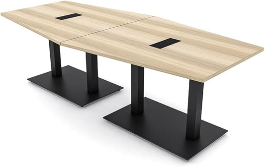 Harmony Series Hexagon Modular Shaped Conference Table with Matte Black Square Metal Base | 8 Person Meeting Tables for Offices, Training Rooms, and Homes | Blonde Surfside Ash � 8 Ft