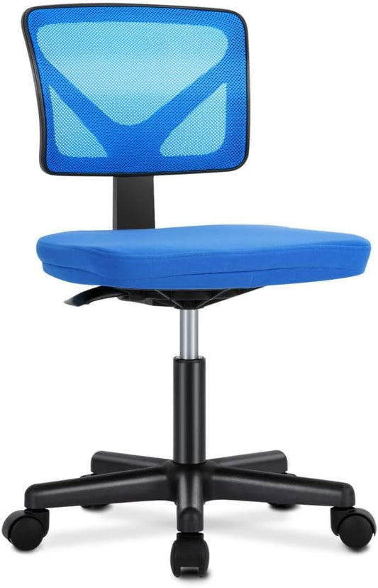 Armless Mesh Office Chair, Ergonomic Low Back Deskchair, Adjustable Rolling Task Computer Swivelchairs for Small Spaces Home Bedroom Study, Blue