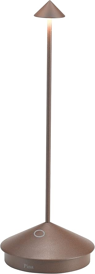 Zafferano Pina Pro Cordless LED Table Lamp (Rust) in Powder-Coated Aluminum, Touch Dimmable, Indoor Outdoor Use, Contact Charging Base, USA Plug