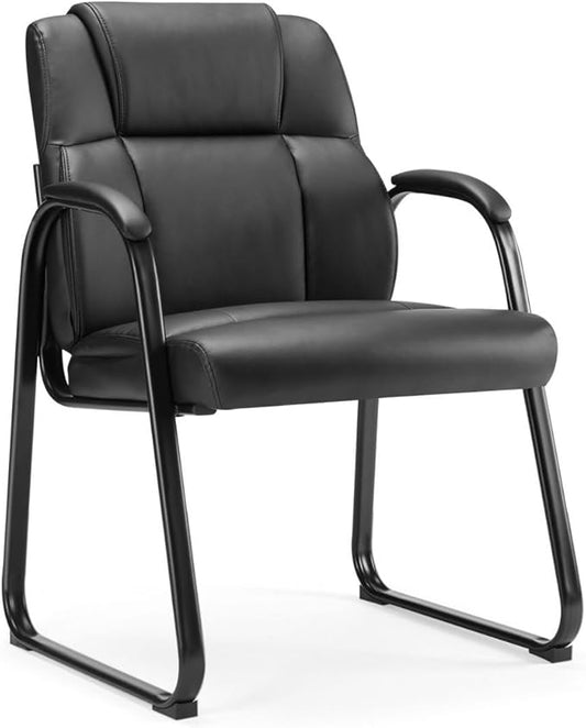 PU Leather Conference Room Chair, Tall Back Chairs with with Padded Arms and No Wheels, Guest Chair for Reception Waiting Room Black