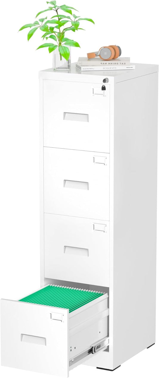 Greenvelly 18" D File Cabinet, 4 Drawer Vertical File Cabinet with Lock, Locking Filing Cabinet for Home Office, White Metal File Cabinet for Hanging Letter/Legal Folders, Easy Assemble