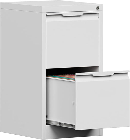 Coolsun 2 Drawer Vertical File Cabinet with Lock, Metal Filing Cabinet for Home Office, Locking File Cabinet for A4/F4/Legal/Letter, Assembly Required (White, 2 Drawer)