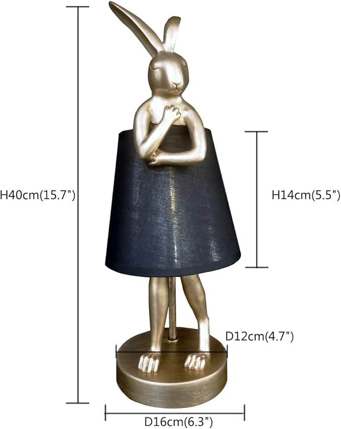LED Bunny Table Lamp, Resin Animal Rabbit Desk Light with Linen Shade, 15.7 Inch Decorative Lamp for Bedroom, Office & Kids Room (15.7" Black Shade)