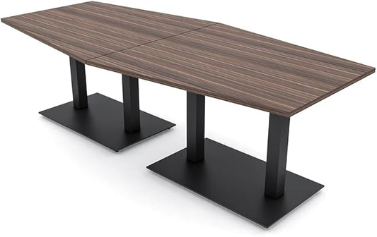 Harmony Series Hexagon Modular Shaped Conference Table with Matte Black Square Metal Base | 8 Person Meeting Tables for Offices, Training Rooms, and Homes | Natural Eucalyptus � 8 Ft