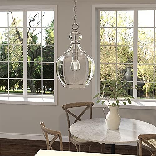 Henn&Hart 11" Wide Pendant with Glass Shade in Brushed Nickel/Clear, Pendant, Flush Mount Ceiling Light Fixture for Kitchen, Living Room
