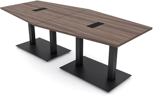 Harmony Series Hexagon Modular Shaped Conference Table with Matte Black Square Metal Base | 8 Person Meeting Tables for Offices, Training Rooms, and Homes | Natural Eucalyptus � 8 Ft