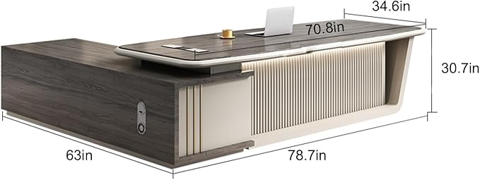 78IN Executive Office Desk - Executive Desk with 2 Drawers & Open Storage Space & Computer Host Position | Supporting Slant Leg & Decorative LED Light Strip, Fence Baffle Design