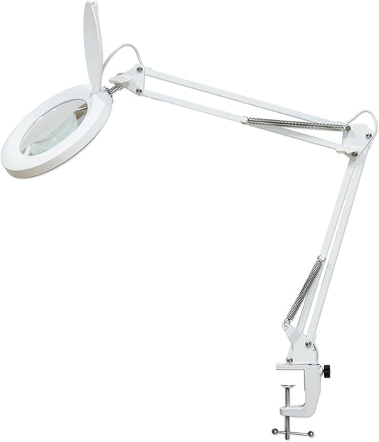 12W LED Magnifying Lamp with Clamp - 10 Brightness Levels, 6500K, 1200 Lumens | 5 Inch Lens (1.75x Magnification/3 Diopters) for Reading, Sewing, Nail Art & Crafting (White)