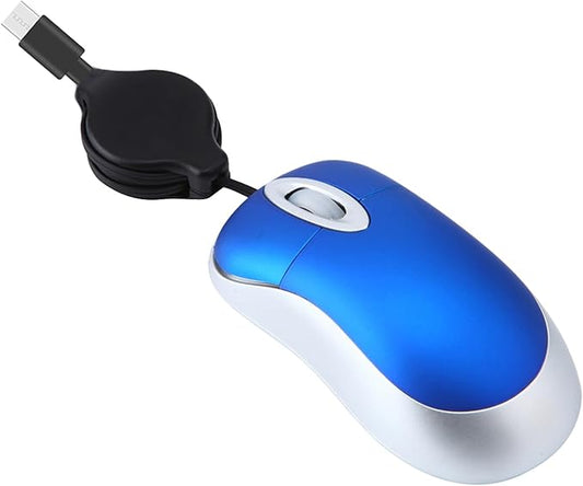 USB C Wired Mini Mouse,Small Mice with Retractable Cable for Travel,Kids,Gifts-Blue