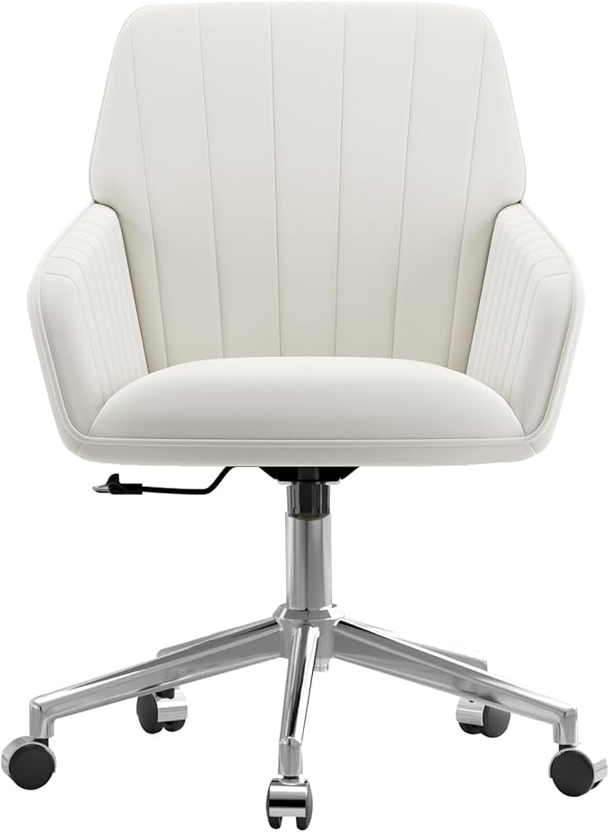 YISHENG Velvet Office Desk Chair with Silver Base, with Wheels,Modern Height Adjustable 360 Degree Swivel Upholstered Vanity Chairs with Arms for Living Room Bedroom,Cream