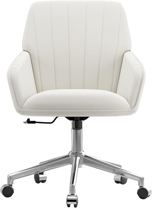 YISHENG Velvet Office Desk Chair with Silver Base, with Wheels,Modern Height Adjustable 360 Degree Swivel Upholstered Vanity Chairs with Arms for Living Room Bedroom,Cream