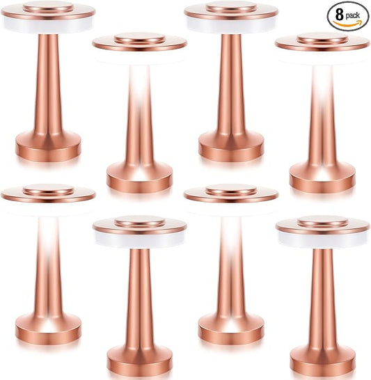 VIHOSE 8 Pcs 8 Pcs Cordless Table Lamps LED Portable Rechargeable Table Lamp with Touch Sensor 3 Color Dimming up to 15 Hours Battery Desk Light for Restaurant Nursery Living Room (Rose Gold)