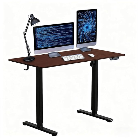 NSY Audio Electric Standing Desk 55x24 Inches, Height Adjustable Sit Stand Up Desk for Home Office Computer Gaming, Whisper Quiet Motor, Walnut Brown