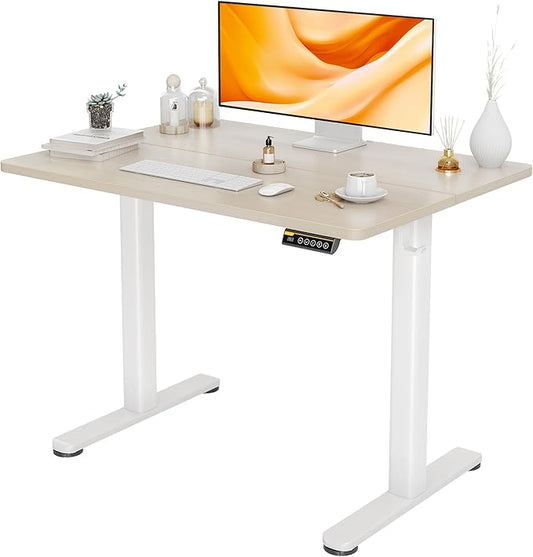 Seang Electric Standing Desk, Adjustable Height with 3 Memory Presets, 40x24 Inch Sit Stand with Splice Board for Home Office Computer Workstation, White Frame/Nature Top