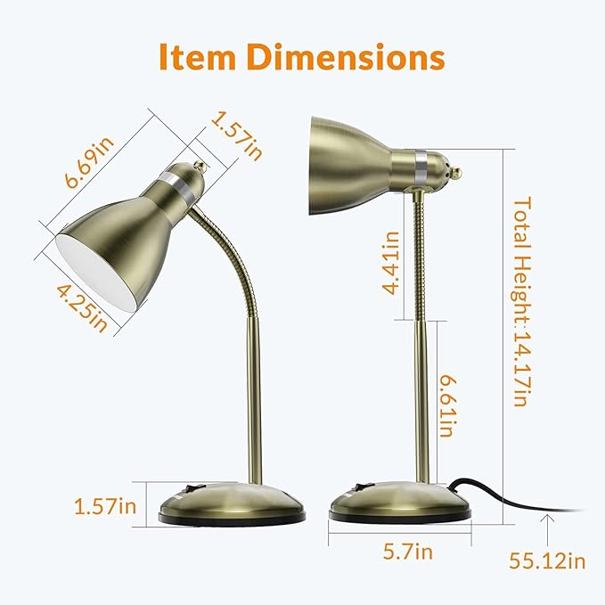 LEPOWER Metal Desk Lamp, Adjustable Goose Neck Table Lamp, Eye-Caring Study Desk Lamps for Bedroom, Study Room and Office (Bronze)