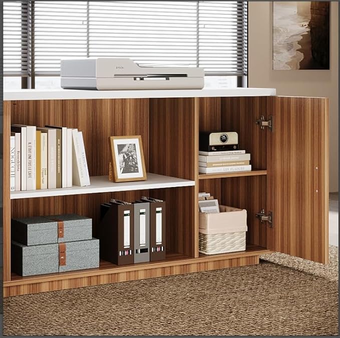 Tribesigns 85.8-Inch L-Shaped Executive Office Desk with File Drawers & Storage Cabinet, Professional Corner Computer Desk Extra Large Business Workstation with Adjustable Shelves (White&Walnut)
