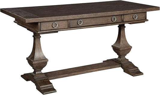 Hekman Writing Desk – Sturdy Wooden Desk with Storage Drawers, Center Drop-Down Front, Home Office Desk Crafted from Oak Veneers and Select Solids, Pewter-Finished Hardware, Versatile Computer Table