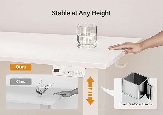 Seang Electric Standing Desk Adjustable Height, 55 x 24 Inch Sit Stand Desk with T-Shaped Frame, 3 Memory Presets & Cable Management for Home Office Computer Workstation, White Frame/White Top