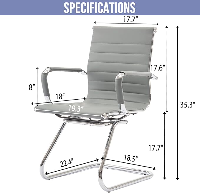 Wahson Office Guest Chairs Set of 10, Leather Reception Chairs, Mid Back Waiting Room Chair, Conference Chairs with Sled Base, Desk Chair No Wheels for Meeting/Lobby/Restroom, Grey