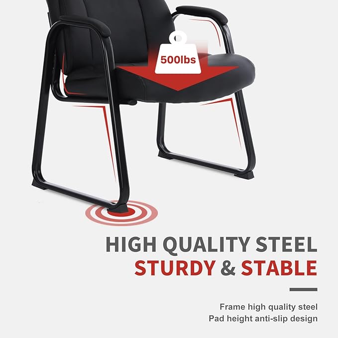 CLATINA Big Tall 500 LBS Wide Guest Chair Heavy Duty, Leather Side Reception Chairs with Sled Base and Armrest, Executive Office Desk Chair No Wheels for Meeting Conference Waiting Room Home, 4 Pack