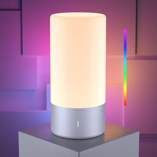 Table Lamp, Bedside Touch Control Lamp for Bedroom 3 Level Dimmable Warm White Lights with 256 RGB Color Mode Modern Deisgn Smart Nightstand Desktop LED Lamps Portable for Read(Advanced)