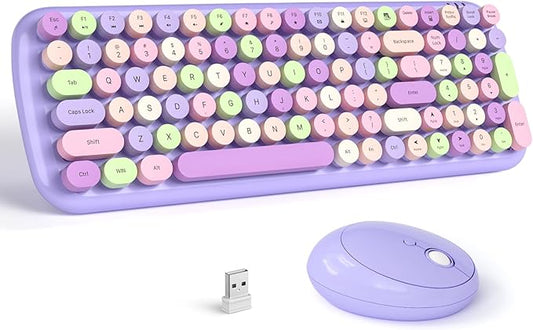 Wireless Keyboard and Mouse Combo - GEEZER Lilac Purple Round Keycap Keyboard 100 Keys - USB 2.4G Receiver Plug Play Typewriter Keyboards for Windows, PC, Laptop, Desktop
