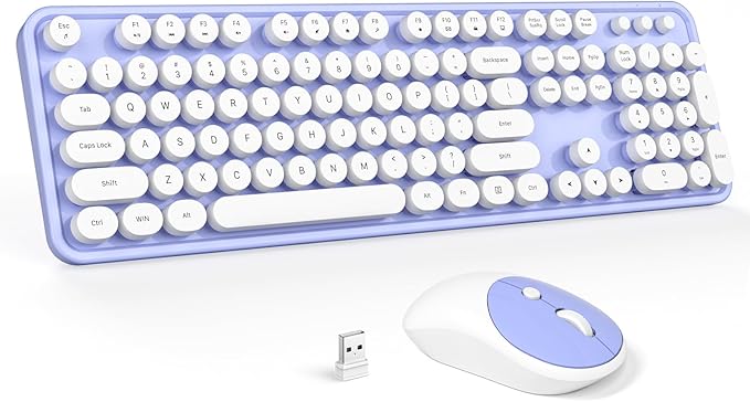 Wireless Keyboard and Mouse Combo - GEEZER Purple-White Full-Sized Colorful Keyboard 104 Keys - USB 2.4 G Receiver Plug and Play with Round Keycap Typewriter Keyboards, for Windows, PC, Laptop
