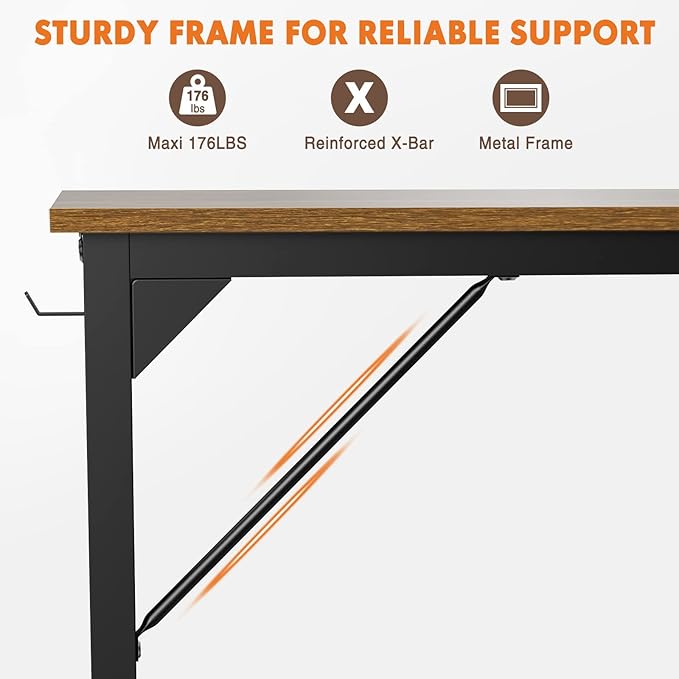 Sweetcrispy Computer Office Desk 48 Inch Kids Student Study Writing Work with Storage Bag & Headphone Hooks Modern Simple Home Bedroom PC Table