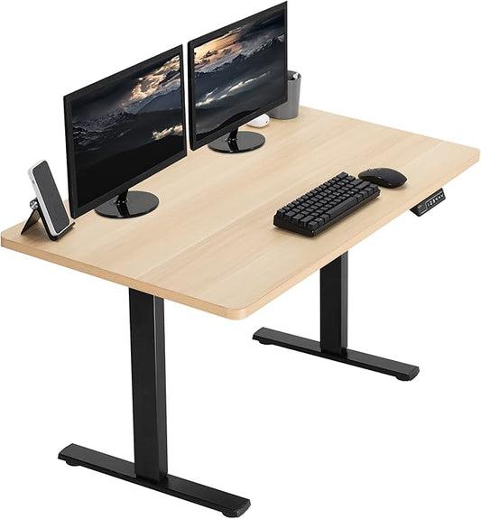 VIVO Electric 43 x 24 in Standing Desk, Memory Height Adjustment, 1B Series, One-Piece Light Wood Top, Black Frame, DESK-KIT-1B4C