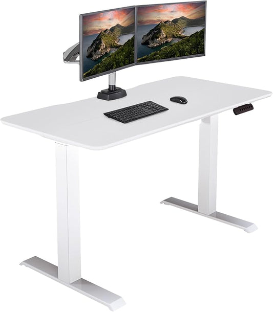 Vari Essential Electric Standing Desk for Home Office – 48x24 Sit-Stand VariDesk, 4 Memory Height Presets, 2-Piece Laminate Wood Top, Sturdy T-Style Legs, Supports 150 Lbs + Easy Assembly (White)