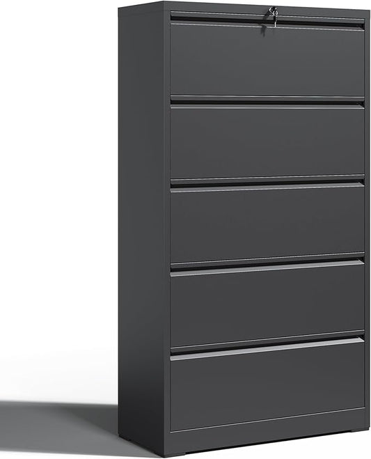 5 Drawer Lateral File Cabinet with Lock,Heavy Duty Large Metal Filing Cabinet Home Office Horizontal File Cabinets Wide Steel Cabinet for Legal/Letter Size File,Assembly Required