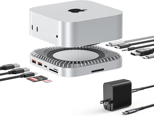 RayCue 40G Mac mini M4 Dock & Stand with 8T NVMe SSD Enclosure,2X USB-A 3.2 10Gbps, USB-C 3.2 10Gbps, SD/TF 4.0, 65W Power,8K DP Video Interface, 3.5m