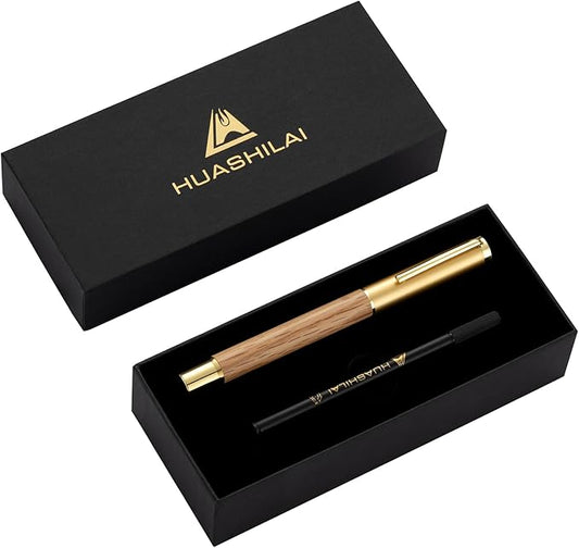 Luxury Wooden and Metal Rollerball Pen Set with Spare Gel Ink Refill,Rosewood,White Oak,Walnut Wood Signature Roller Ball Pen,Business Gift Set for Men and Women (White Oak)