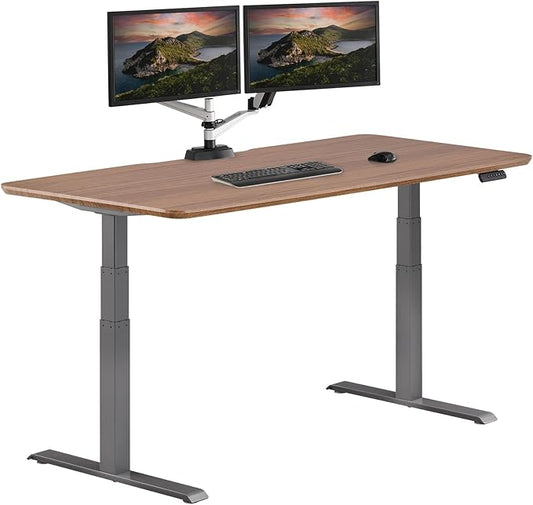 VARI Electric Standing Desk - Varidesk Height Adjustable Sit/Stand Desk - Dual Motor with Memory Presets, Stable T-Style Legs - Gaming or Home Office Workstation - 72”x30”, Walnut