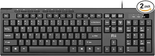 Rii RK907 Ultra-Slim Compact USB Wired Keyboard for Mac and PC,Windows 10/8 / 7 / Vista/XP (Black) (2PCS)