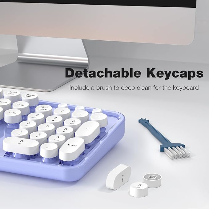 Wireless Keyboard and Mouse Combo - GEEZER Purple-White Full-Sized Colorful Keyboard 104 Keys - USB 2.4 G Receiver Plug and Play with Round Keycap Typewriter Keyboards, for Windows, PC, Laptop
