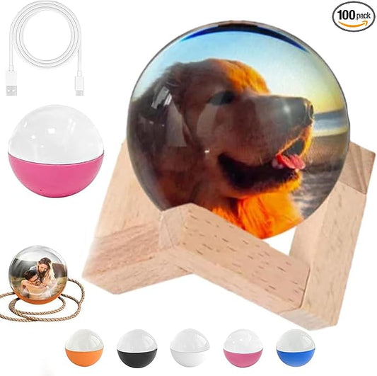 Memory Orb Custom Video Sphere Lamp, 3D Crystal Ball Video Player with Led Light, DIY Video Displaysphere, Customized Gift for Couples, Pets, Memories, Anniversary, Birthday (Pink,Standard)