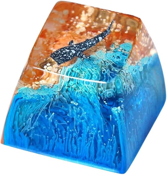 Whale Shark Keycap Ocean Sunset Artisan Keycap R1 SA Profile Custom Sea Creatures Keycaps 1U ESC Handmade Gaming Resin Key Cap Cherry MX Switch Compatible Mechanical Keyboard Sea Lover Gift