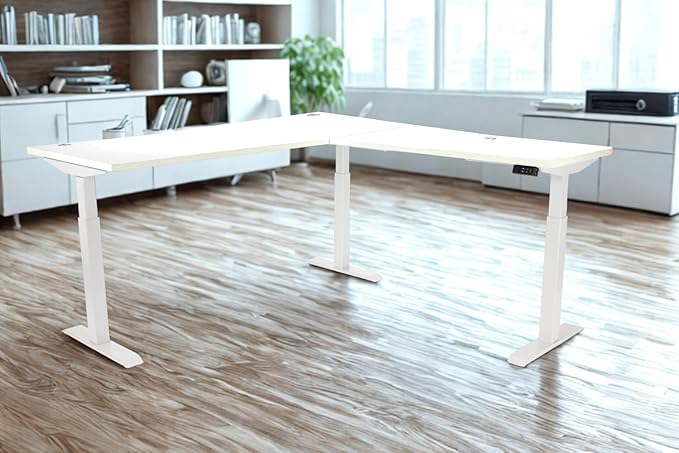 Lift It, Electric Sit Stand Height Adjustable 72"x30" I 48"x24" L Shape Office Desk for Office or Home, Dual Motor, 4 Memory Digital Control with USB Charging, White Top and Frame
