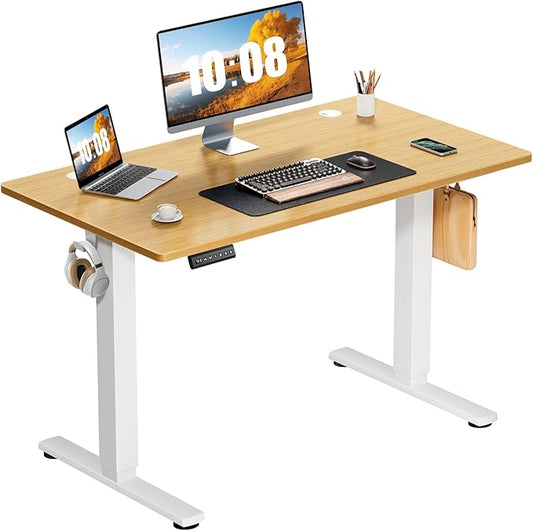Sweetcrispy Electric Standing Desk Adjustable Height, 40x24 Inch Sit Stand Up Home Office Desks Computer Workstation PC Work Table with 3 Memory Preset Splice Wood Board Metal Frame, Oak