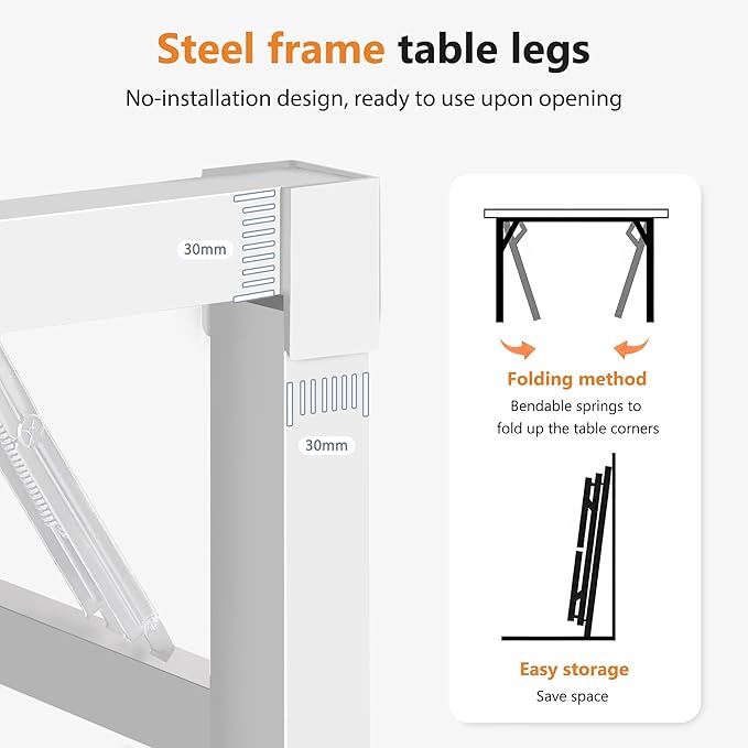 Folding Desk, 47 inch No Assembly Folding Desks for Small Spaces, Sturdy Foldable Computer Desk, Functional Home Office Desks, Study Writing Desk Office Table Workstation for Home Office Outdoor