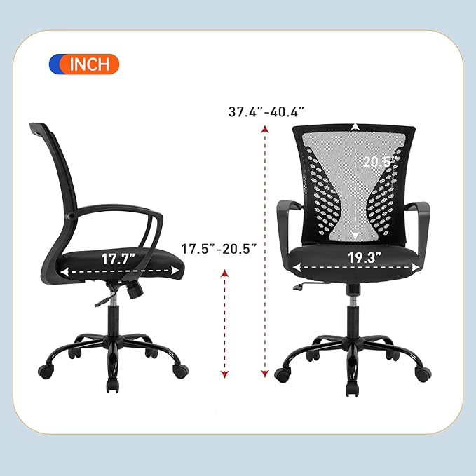 Office Chair Ergonomic Desk Chair Mesh Computer Chair with Lumbar Support Armrest Mid Back Rolling Swivel Adjustable Task Chair for Women Adults, Black