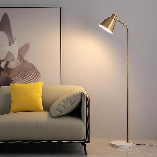 Gold Brass Industrial Floor Lamps with Bright 12W LED Bulb Adjustable 3 Colors, Living Room Sofa Corner Bedroom Bedside Office Study Reading Standing Tall Lights, Unique Modern Home Decor Essentials
