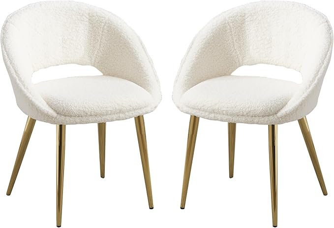KCC Fluffy Desk Chair Set of 2, Faux Fur Accent Chair, Comfy Modern Leisure Armchair No Wheel, Upholstered Elegant Fuzzy Chair with Metal Legs for Teens Women Girls, Home Vanity Makeup Office Chair